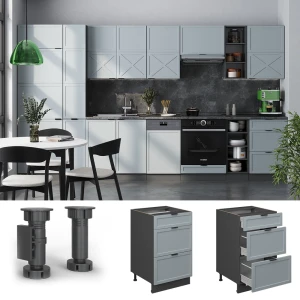 Küchenunterschrank Fame-Line Hellblau-grau/Anthrazit 50 cm, AP Anthrazit livinity®