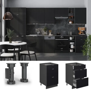 Küchenunterschrank Fame-Line Schwarz gestreift/Anthrazit 50 cm, AP Marmor livinity®
