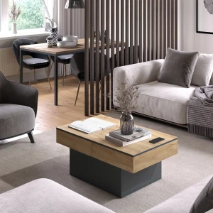 Couchtisch Boto Anthrazit/Goldkraft Eiche 95 x 58 cm Ausziehbar livinity®