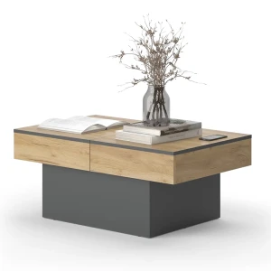 Couchtisch Boto Anthrazit/Goldkraft Eiche 95 x 58 cm Ausziehbar Vicco