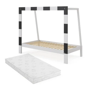Børneseng Football goal Hvid 80x160 cm med madras Vitalispa