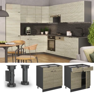 Küchenunterschrank Fame-Line Eiche Paneel 80 cm , AP Marmor livinity®