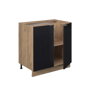 Küchenunterschrank Fame-Line Schwarz gestreift 80 cm mit Regal, ohne Arbeitsplatte livinity®
