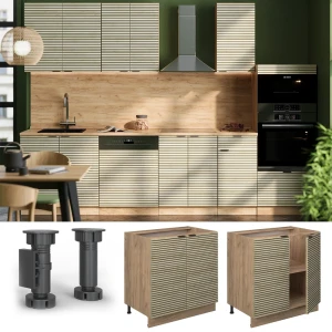 Küchenunterschrank Fame-Line Eiche Paneel 80 cm mit Regal, AP Marmor livinity®