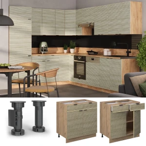 Küchenunterschrank Fame-Line Eiche Paneel 80 cm , AP Marmor livinity®