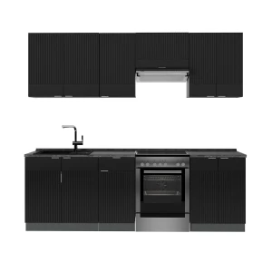 Køkkenrække Fame-Line Sort stribet/antracit 240 cm , BP Antracit Vicco