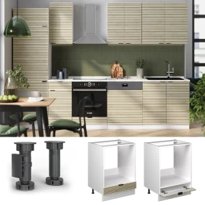 Herdumbauschrank Fame-Line Eiche Paneel 60 cm , AP Marmor livinity®