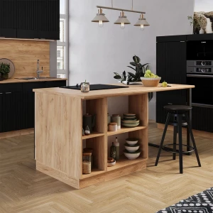 Kücheninsel Fame-Line Schwarz gestreift 90 cm mit Schublade, ohne Arbeitsplatte livinity®