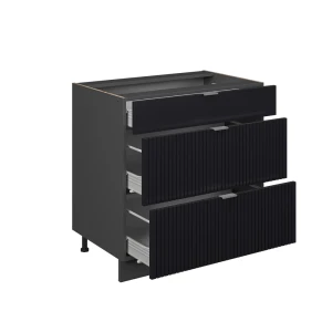 Küchenunterschrank Fame-Line Schwarz gestreift 80 cm mit 3 Schubladen, ohne Arbeitsplatte livinity®