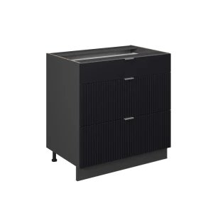 Meuble cuisine Fame-Line Noir rayé 80cm avec 3 tiroirs, sans PT Vicco