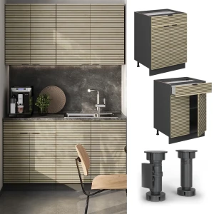 Küchenunterschrank Fame-Line Eiche Paneel 60 cm mit Schublade, AP Marmor livinity®