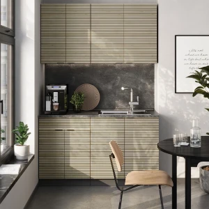 Singleküche Fame-Line Eiche Paneel/Anthrazit 140 cm , AP Marmor livinity®