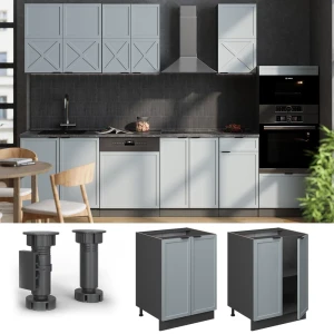 Küchenunterschrank Fame-Line Hellblau-grau 60 cm , AP Anthrazit livinity®