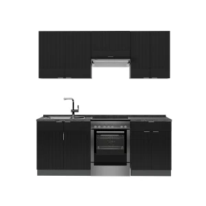 Køkkenrække Fame-Line Sort stribet/antracit 200 cm , BP Antracit Vicco