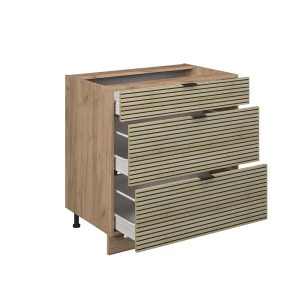 Køkkenskab Fame-Line Panel i eg 80 cm med 3 skuffer, uden AP Vicco