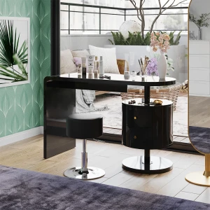 Schminktisch Lara Schwarz Hochglanz 120 cm 2 Schubladen livinity®