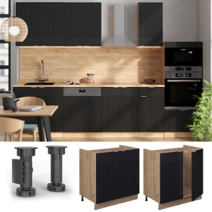 Spülenunterschrank Fame-Line Schwarz gestreift 80 cm , AP Eiche livinity®