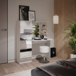 Schminktisch  Weiß 123 cm mit LED-Beleuchtung und Hocker livinity®
