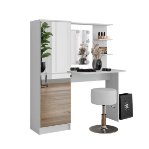 Makeupbord  Hvid 123 cm med LED-belysning og skammel Vicco