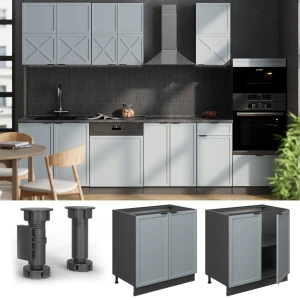 Spülenunterschrank Fame-Line Hellblau-grau 80 cm mit Regal, AP Anthrazit livinity®