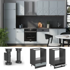 Herdumbauschrank Fame-Line Hellblau-grau 60 cm , AP Anthrazit livinity®