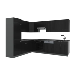 Hjørnekøkken Fame-Line Sort stribet/antracit 287 x 46 cm uden bordplade Vicco