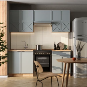 Küchenzeile Fame-Line Hellblau-grau/Goldkraft Eiche 200 cm ohne Arbeitsplatte livinity®