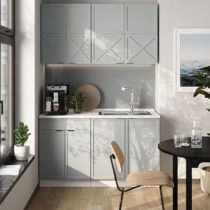 Singleküche Fame-Line Hellblau-grau/Weiß 140 cm ohne Arbeitsplatte livinity®