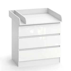 Commode à langer Emma blanc/blanc brillant 80x87cm avec 3 tiroirs Vicco
