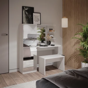 Frisierkommode  Jasmin Weiß 123 cm mit LED-Beleuchtung und Bank livinity®