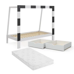 Detská posteľ Football goal biely 178 x 142.5 cm so zásuvkou a matracom Vitalispa