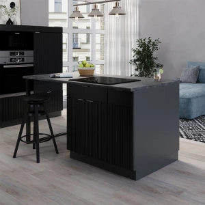 Kücheninsel Fame-Line Schwarz gestreift 90 cm ohne Arbeitsplatte livinity®