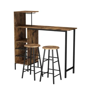 Barbordssæt Fyrk Sort/eg rustik 121.5 x 40 cm med 2 taburetter Vicco