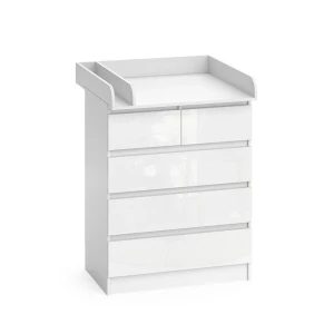 Commode à langer Emma blanc/blanc brillant 80x110.2cm avec 5 tiroirs Vicco