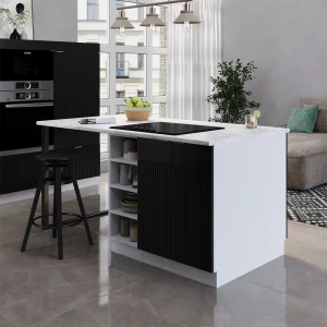 Kücheninsel Fame-Line Schwarz gestreift 90 cm ohne Arbeitsplatte livinity®