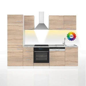 Køkkenrække Optima Sonoma/Hvid 270 cm uden bordplade med LED-strip Vicco