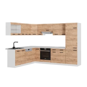 Hjørnekøkken R-Line Gold power eg/hvid 287 x 60 cm BP Marmor Vicco