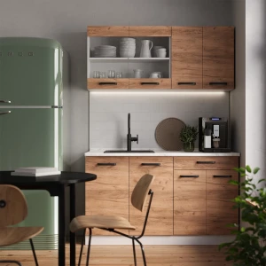 Singleküche R-Line Goldkraft Eiche/Weiß 140 cm AP Marmor livinity®