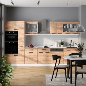 Küchenzeile R-Line Goldkraft Eiche/Weiß 350 cm ohne Arbeitsplatte livinity®