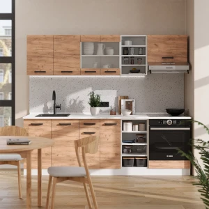 Küchenzeile R-Line Goldkraft Eiche/Weiß 240 cm AP Anthrazit livinity®