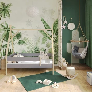 Tipi-Bett Bali Grau 80x160 cm mit Matratze livinity®