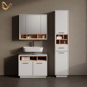 Badmöbel-Set Temo Weiß 3 Teile, mit Hochschrank livinity®