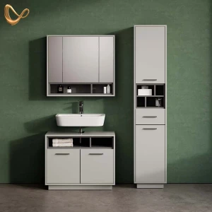 Badmöbel-Set Temo Grau 3 Teile, mit Hochschrank livinity®