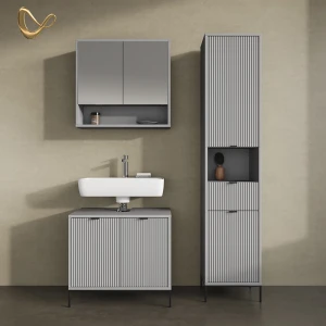 Badmöbel-Set ATERNO Grau 3 Teile, mit Hochschrank livinity®