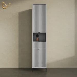 Badschrank ATERNO Grau 40 x 190 cm mit Türen, und Schublade livinity®