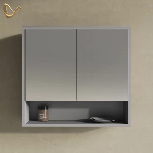 Badspiegelschrank ATERNO Grau 70 x 65 cm mit 2 Türen livinity®