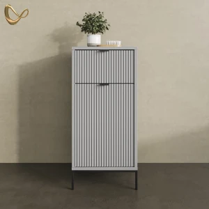 Badschrank ATERNO Grau 40 x 87 cm mit Tür und Schublade livinity®