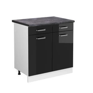 Küchenunterschrank R-Line Schwarz Hochglanz 80 cm , AP Anthrazit livinity®