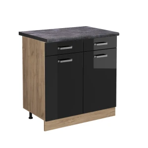 Küchenunterschrank R-Line Schwarz Hochglanz 80 cm , AP Anthrazit Vicco
