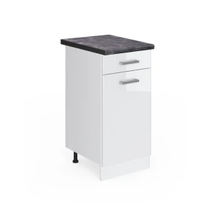 Mobiletto base per cucina R-Line Bianco lucido 40 cm, Piano di lavoro Antracite Vicco